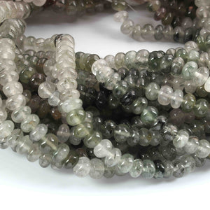 1 Long Strand Black & Green Rutile Smooth Rondelles - Round Shape Beads  -6mm-13 Inch BR4008 - Tucson Beads