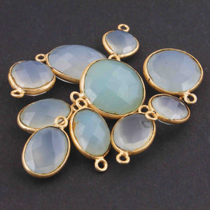 10 Pcs Aqua Chalcedony 24k Gold Plated Faceted Assorted Shape Single Bail Pendant 16mmx13mm-22mmx13mm PC853 - Tucson Beads