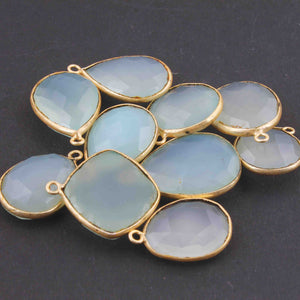 10 Pcs Aqua Chalcedony 24k Gold Plated Faceted Assorted Shape Single Bail Pendant 21mmx17mm-26mmx22mm PC861 - Tucson Beads