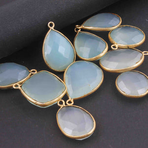 10 Pcs Aqua Chalcedony 24k Gold Plated Faceted Assorted Shape Single Bail Pendant 21mmx17mm-26mmx22mm PC861 - Tucson Beads