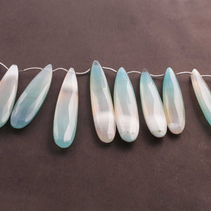 1 Strand Shaded Aqua Chalcedony Faceted Briolettes - Pear Shape Briolettes - 73mmx14mm-53mmx13mm 9 Inches BR295 - Tucson Beads