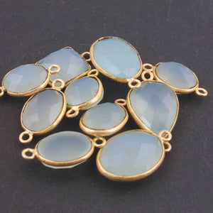 10 Pcs Aqua Chalcedony 24k Gold Plated Faceted Assorted Shape Single Bail$ Double Bail  Pendant 20mmx11mm-26mmx14mm PC851 - Tucson Beads