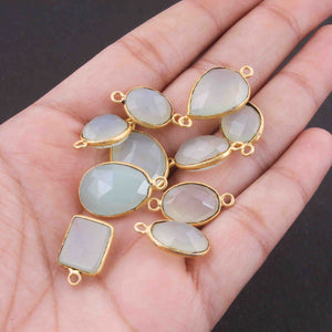 10 Pcs Aqua Chalcedony 24k Gold Plated Faceted Assorted Shape Single Bail$ Double Bail  Pendant 20mmx11mm-26mmx14mm PC851 - Tucson Beads