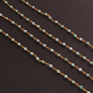 1 Feet Natural Turquoise 3mm-3.5mm 925 Sterling Vermeil Rosary Style Beaded Chain - Beads wire wrapped chain SRC-087 - Tucson Beads