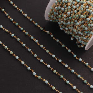 1 Feet Natural Turquoise 3mm-3.5mm 925 Sterling Vermeil Rosary Style Beaded Chain - Beads wire wrapped chain SRC-087 - Tucson Beads