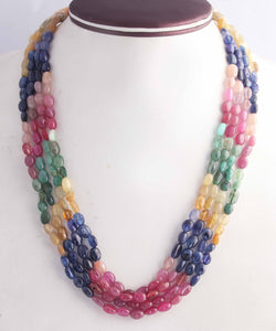 457ct. 4 Strands Of Genuine Multi Sapphire Necklace - Smooth Oval Precious - Rare & Natural Necklace - Stunning Elegant Necklace SPB0245 - Tucson Beads