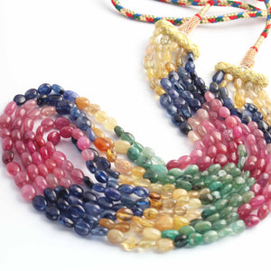 455ct.5 Strands Of Genuine Multi Sapphire Necklace - Smooth Oval Precious - Rare & Natural Necklace - Stunning Elegant Necklace SPB0244 - Tucson Beads