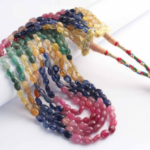 455ct.5 Strands Of Genuine Multi Sapphire Necklace - Smooth Oval Precious - Rare & Natural Necklace - Stunning Elegant Necklace SPB0244 - Tucson Beads