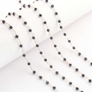 1 Feet Black Spinel 3mm Rosary Style Beaded  Chain- Black Spinel Beads 925 Sterling Silver Chain SRC151 - Tucson Beads