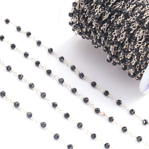 1 Feet Black Spinel 3mm Rosary Style Beaded  Chain- Black Spinel Beads 925 Sterling Silver Chain SRC151 - Tucson Beads