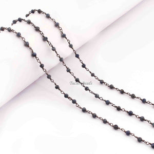 5 Feet Sodalite Rondelles Rosary Style Oxidized Silver plated Beaded Chain- 3mm- Black wire Chain SC372 - Tucson Beads