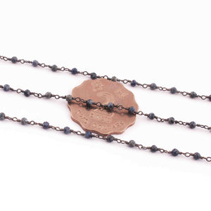 5 Feet Sodalite Rondelles Rosary Style Oxidized Silver plated Beaded Chain- 3mm- Black wire Chain SC372 - Tucson Beads