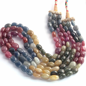 720 ct. 3 Strands Of Genuine Multi Sapphire Necklace - Smooth Oval Precious - Rare & Natural Necklace - Stunning Elegant Necklace SPB0247 - Tucson Beads