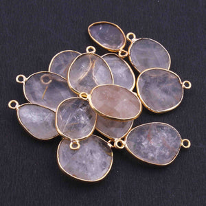 13 Pcs Golden Rutile Assorted Shape 24k Gold Plated Pendant & Connecter,- 21mmx15mm PC340 - Tucson Beads