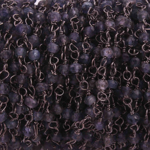 5 Feet Iolite Rondelles Rosary Style Oxidized Silver plated Beaded Chain- 3mm- Black wire Chain SC359 - Tucson Beads
