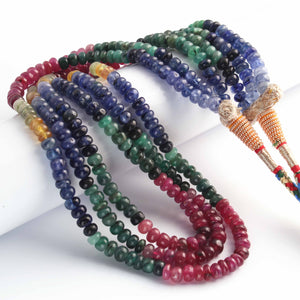 365ct.3 Strands Of Genuine Multi Sapphire Necklace -Smooth Rondelle Beads - Rare & Natural Sapphire Necklace - Stunning Elegant Necklace -SPB0250 - Tucson Beads