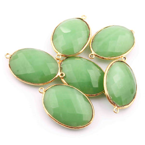 6  Pcs Green Chalcedony Oval Shape 24k Gold Plated Connecter& Pendant,- 32mmx19mm PC330 - Tucson Beads
