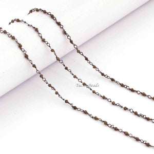 5 Feet Cats Eye Glass Beads Rondelles Rosary Style Oxidized Silver plated Beaded Chain- 2mm- Black wire Chain SC382 - Tucson Beads