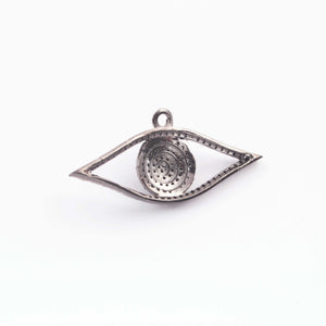 1 Pc AAA Quality Pave Diamond Evil Eye Charm 925 Sterling Silver Pendant - 37mmx16mm Pdc154 - Tucson Beads