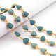 1 Feet Turquoise Trillion Shape 24k Gold Plated Bezel Continuous Connector Beaded Chain 18mmx11mm SC352 - Tucson Beads