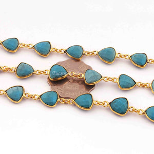 1 Feet Turquoise Trillion Shape 24k Gold Plated Bezel Continuous Connector Beaded Chain 18mmx11mm SC352 - Tucson Beads