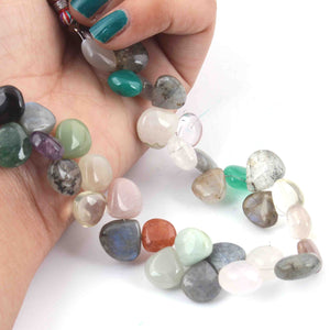 1 Long Strand Multi Stone Smooth Briolettes -Heart Shape Mix Stone Briolettes - 11mmx12mm -10 Inches BR2363 - Tucson Beads