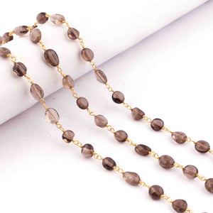 5 Feet Smoky Quartz Smooth Oval Rosary Style 24K Gold plated Beaded Chain-6mmx3mm-Smoky Quartz Gold wire Chain SC337 - Tucson Beads