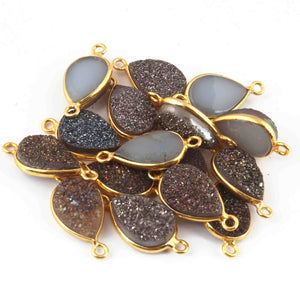 16 Mystic Gray Druzy Pear 925 Sterling Vermeil Double Bail Connector - 9mmx19mm SS693 - Tucson Beads