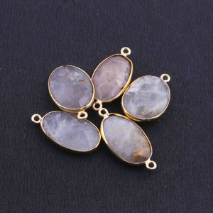 5  Pcs Golden Rutile Oval Shape 24k Gold Plated Pendant & Connecter,- 22mmx14mm PC338 - Tucson Beads