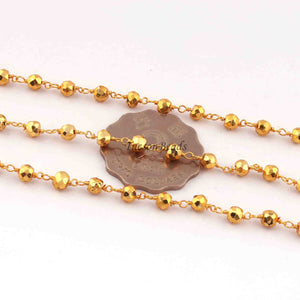 5 Feet Gold Pyrite Rondelles Rosary Style 24k Gold plated Beaded Chain- 5mm-Gold Pyrite Rondelles  Gold wire Chain  SC343 - Tucson Beads