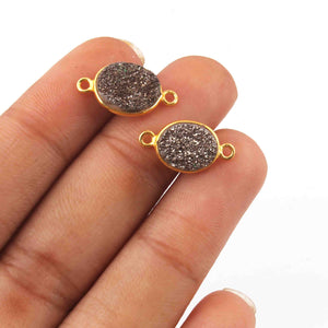 11 Mystic Black Druzy Oval 925 Sterling Vermeil Double Bail Connector - 9mmx16mm-17mmx10mm SS673 - Tucson Beads