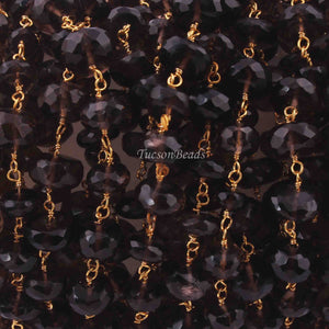 5 Feet Smoky Quartz Rondelles Rosary Style 24k Gold plated Beaded Chain- 4mm-6mm- Smoky Quartz Rondelles  Gold wire Chain  SC340 - Tucson Beads
