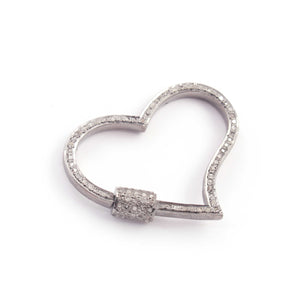 1 PC Pave Diamond Heart Lock 925 Sterling Silver - Diamond Heart Lock with Screw On Mechanism 28mmx33mm PDC760 - Tucson Beads