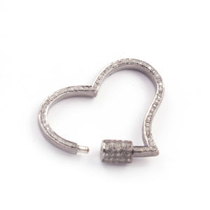 1 PC Pave Diamond Heart Lock 925 Sterling Silver - Diamond Heart Lock with Screw On Mechanism 28mmx33mm PDC760 - Tucson Beads