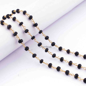 5 Feet Black Spinel Rondelles Rosary Style 24k Gold plated Beaded Chain- 5mm- Black Spinel Rondelles  Gold wire Chain  SC342 - Tucson Beads