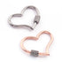 1 Pc Pave Diamond Heart Shape Carabiner- 925 Sterling Silver / Rose Gold - Diamond Lock with Screw On Mechanism 26mmx28mm GVCB001
