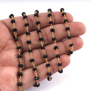 5 Feet Black Spinel Rondelles Rosary Style 24k Gold plated Beaded Chain- 5mm- Black Spinel Rondelles  Gold wire Chain  SC342 - Tucson Beads