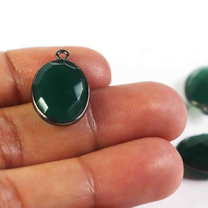 5 Pcs Green Onyx Oxidized Sterling Silver Faceted Oval Single Bail Pendant-20mmx13mm SS237 - Tucson Beads