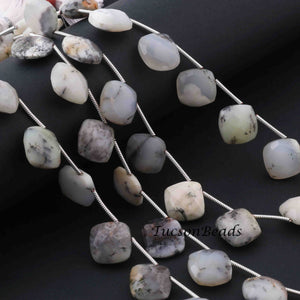 1 Strand Dendrite Opal Faceted Cushion Shape Briolettes - Dendrite Opal Cushion Shape Beads 13mm 8.5 Inches BR0158 - Tucson Beads