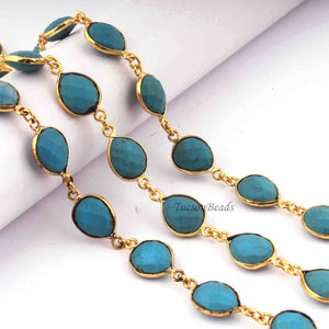 1 Feet Turquoise Pear Shape 24k Gold Plated Bezel Continuous Connector Beaded Chain 19mmx11mm SC355 - Tucson Beads