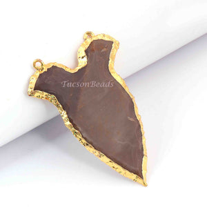 8 PCS Jasper Arrowhead  24k Gold  Plated Charm Double Bail Pendant-Electroplated With Gold Edge - 65mmX27mm-61mmX25mm  AR102 - Tucson Beads