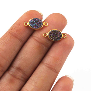 15 Pcs Mystic Mix Druzy Oval 925 Sterling Vermeil Double Bail Connector 8mmx13mm-8mmx16mm SS738 - Tucson Beads