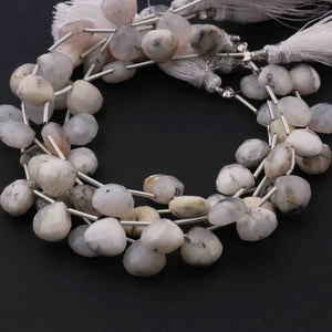 1 Strand Dendrite Opal Faceted Heart Shape Briolettes - Dendrite Opal Heart Shape Beads 10mm 8 Inches BR0161 - Tucson Beads
