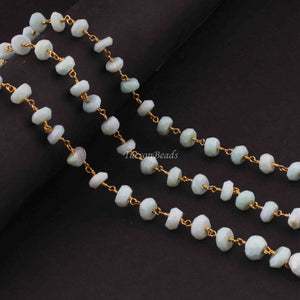 2 Feet Amazonite Rondelles Rosary Style 24k Gold plated Beaded Chain-7mm- Amazonite Rondelles  Gold wire Chain  SC346 - Tucson Beads