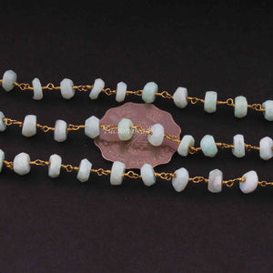 2 Feet Amazonite Rondelles Rosary Style 24k Gold plated Beaded Chain-7mm- Amazonite Rondelles  Gold wire Chain  SC346 - Tucson Beads