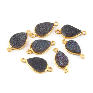 8 Pcs Mystic Blue Druzy Pear 925 Sterling Vermeil Double Bail Connector 9mmx19mm SS719 - Tucson Beads