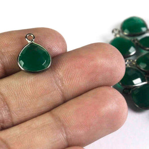 13 Pcs Green Onyx Oxidized Sterling Silver Faceted Heart Shape Pendant- 14mmx11mm SS692 - Tucson Beads
