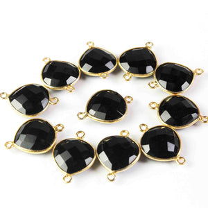14 Pcs Black Onyx 925 Sterling Vermeil Gemstone Faceted Heart Shape Double Bail Connector -22mmx15mm SS984 - Tucson Beads