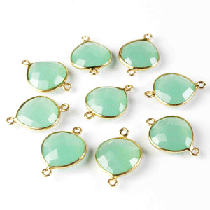 13 Pcs Aqua Chalcedony 925 Sterling Vermeil Gemstone Faceted Heart Shape Double Bail Connector -21mmx15mm  SS986 - Tucson Beads
