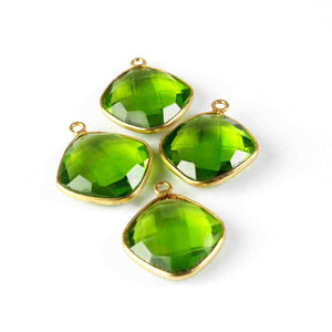 10 Pcs Beautiful Peridot 925 Sterling Vermeil Gemstone Faceted Cushion Shape Double Bail Connector -23mmx15mm SS055 - Tucson Beads